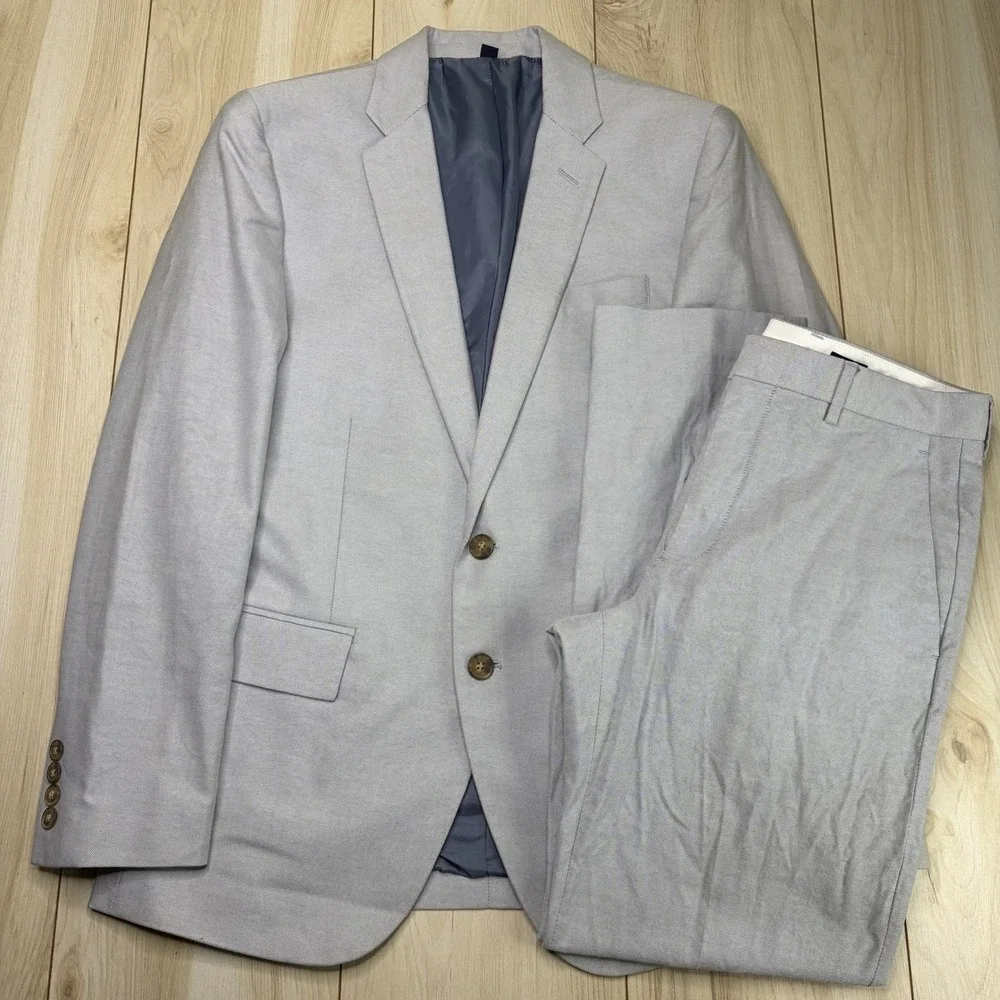 J. Crew Thompson Nailhead Gray Cotton Suit Mens 36S 31x30